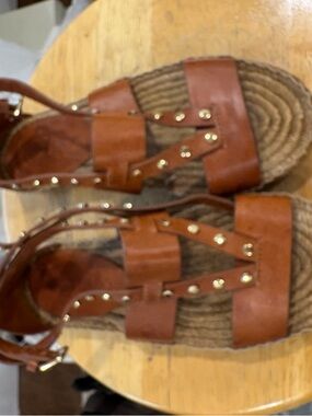 Jimmy Choo Tan Leather Studded Espadrille Sandals